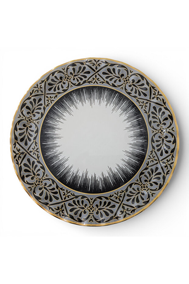 26 cm Glass Serving Plate with Real Gold Gilding for 4 People