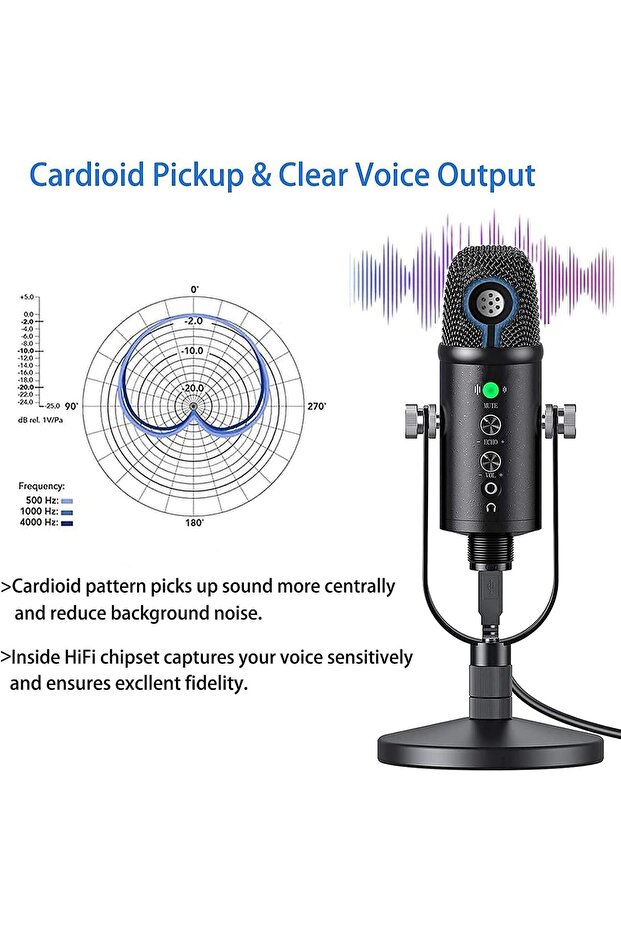 ميكروفون مكثف USB، متوافق مع أجهزة الكمبيوتر الشخصية/أجهزة ماك/بلاي ستيشن 4/آيفون/أندرويد، ميكروفون كمبيوتر مزود بخاصية إلغاء الضوضاء - 5