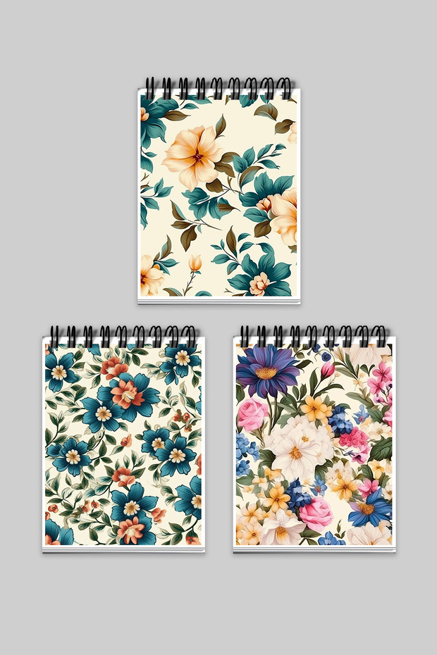 Orange and Green Retro Floral Bohemian Design 3-Pack A6 Notepad