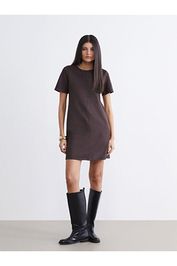 Sparkling Choices from Shining Store Zero Roba Collar Mini Suede Look Dress