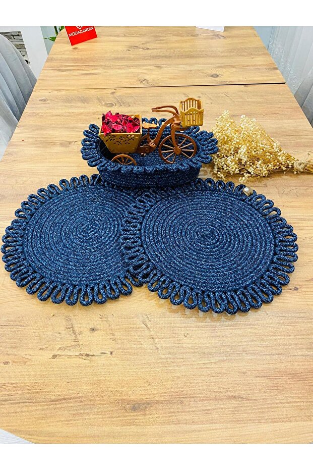 Presentation Plate Mat Jute Placemat American Serving and Basket Set 3 Pieces