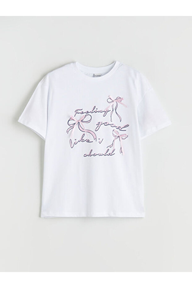 Esvab • Modern & Distinctive Zero Roba Collar Bow Detail Girls' T-Shirt