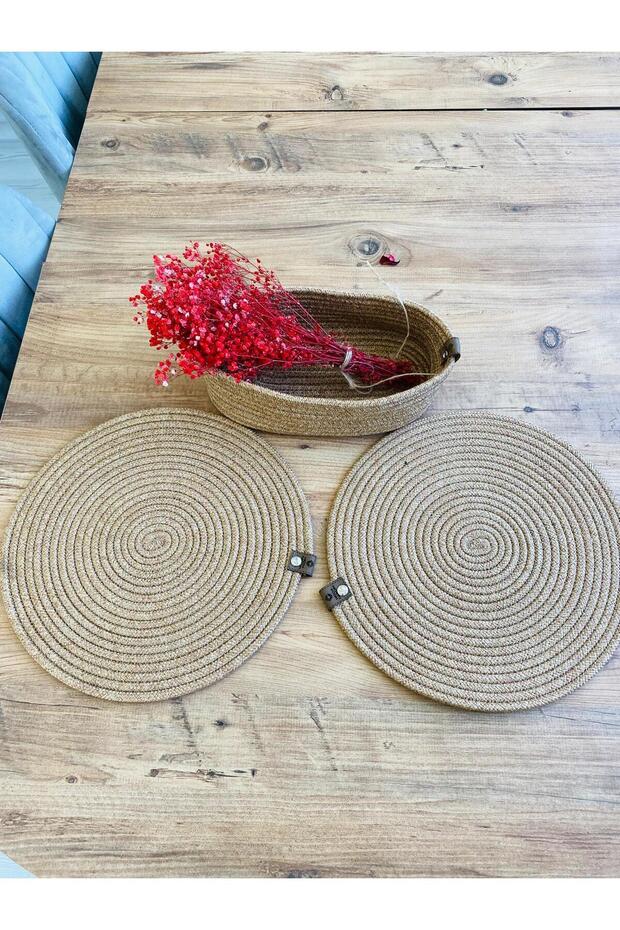 Presentation Plate Mat Jute Placemat American Serving and Basket Set 3 Pieces