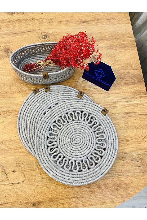 Wicker Jute Presentation Plate Mat Supla American Serving Tray and Basket 5 Pieces