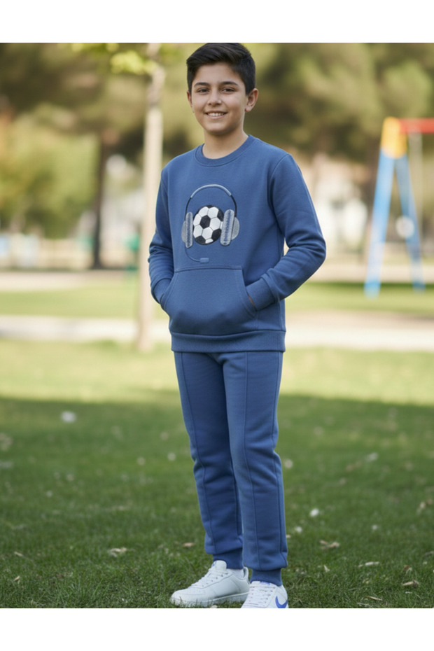 Boys' kangaroo pocket crew neck tracksuit set