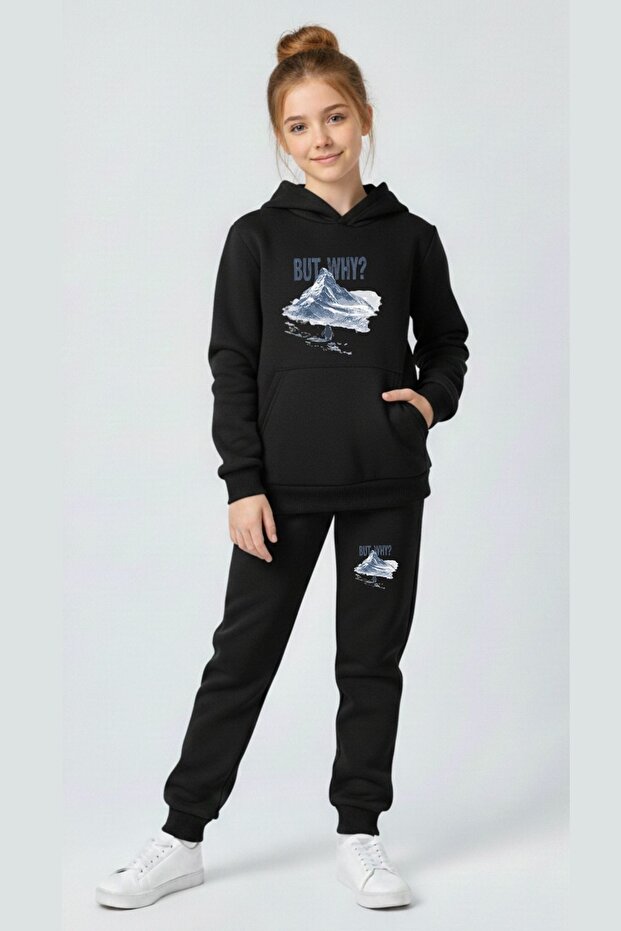 Girl's but Why Printed Hooded Tracksuit Set