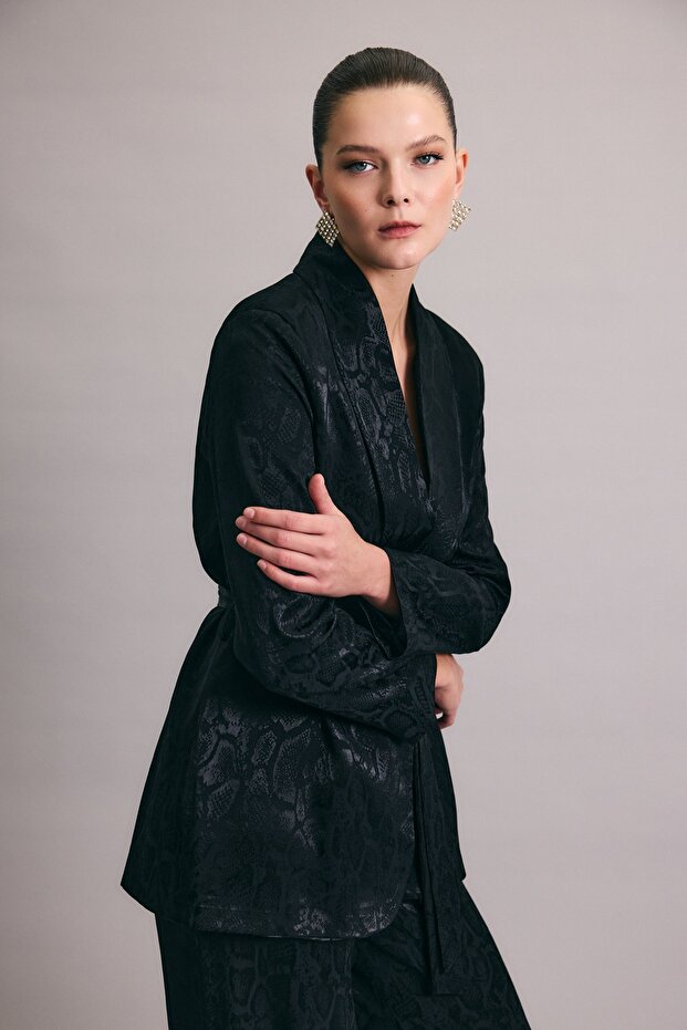 جاكيت طويل بنقشة الثعبان - أسود - 3