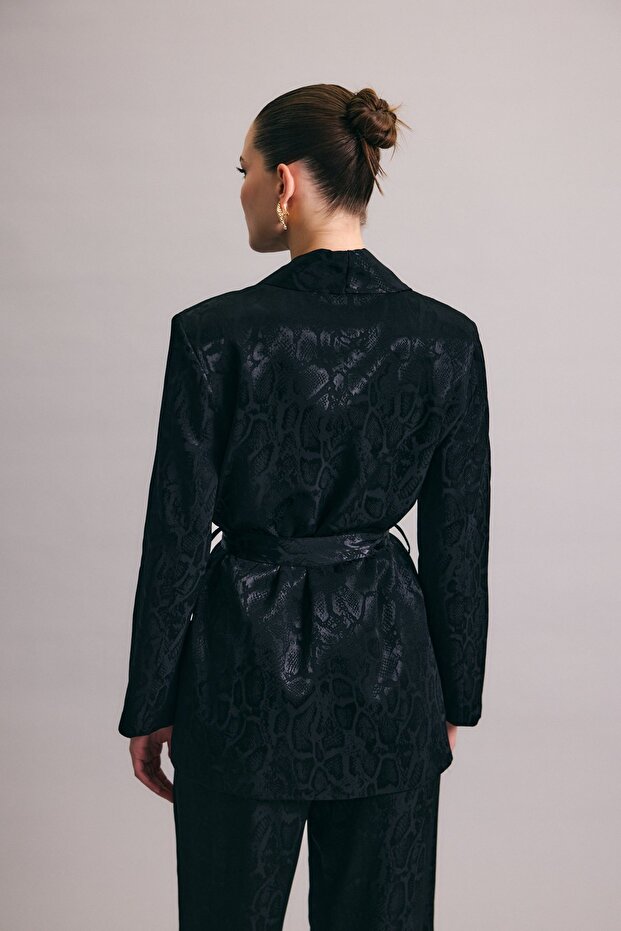 جاكيت طويل بنقشة الثعبان - أسود - 6