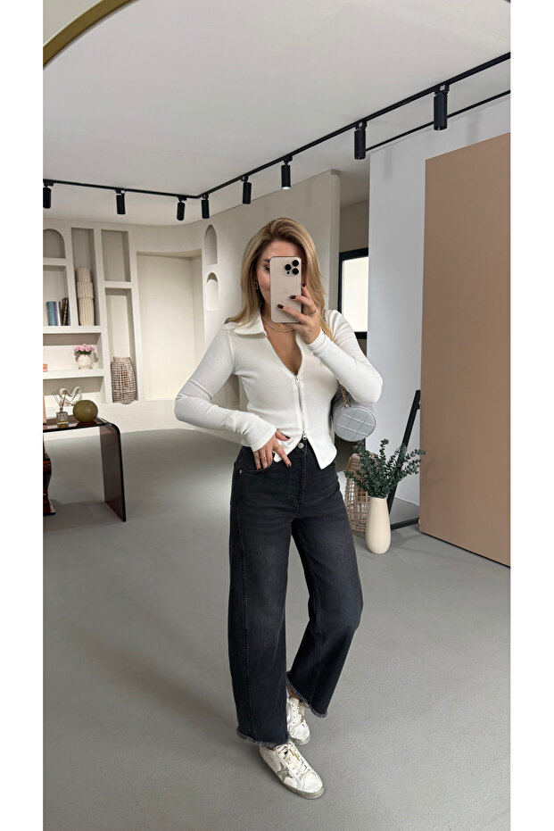 Premium Series Tasseled Antracite Slouchy Jeans