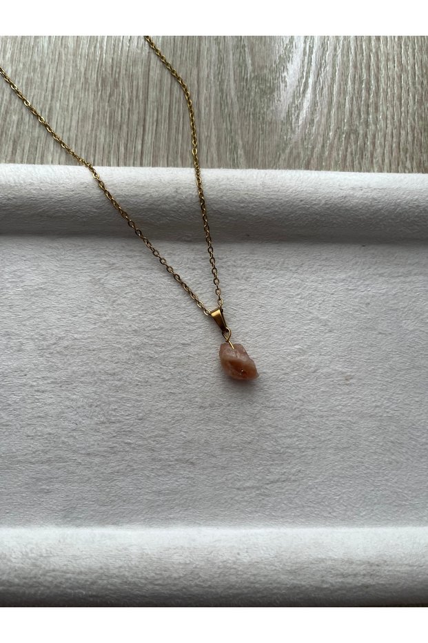 Raw Sunstone Gold Color Steel Necklace Handmade