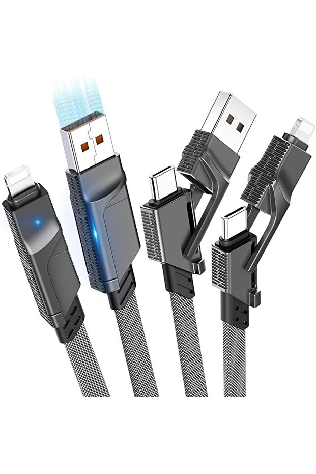 4-in-1 USB C Cable for Lightning Cable, Fast Charging, 2Pack (3FT+6FT) Flat Braided USB C to USB C C