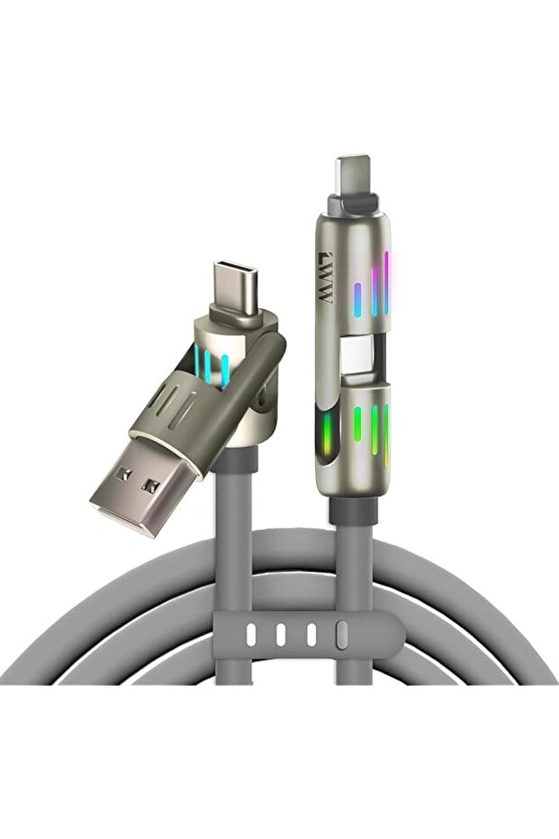 240W 2-in-2 Fast Charging Data Cable – USB-A/USB-C to Lightning/Type-C, LED Light, Soft & Durable,