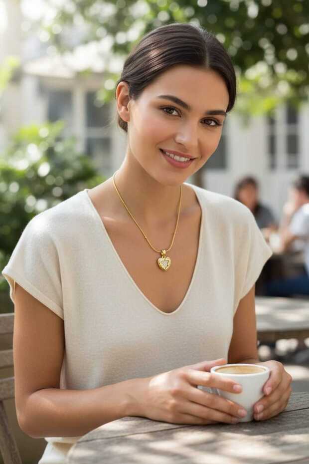 Non-Tarnish Steel Zircon Stone Heart Necklace