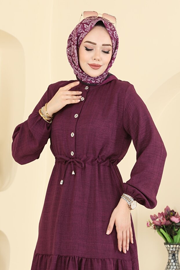 Beli Tünelli Sofia Elbise 3263HBS856-MS Mürdüm - 1