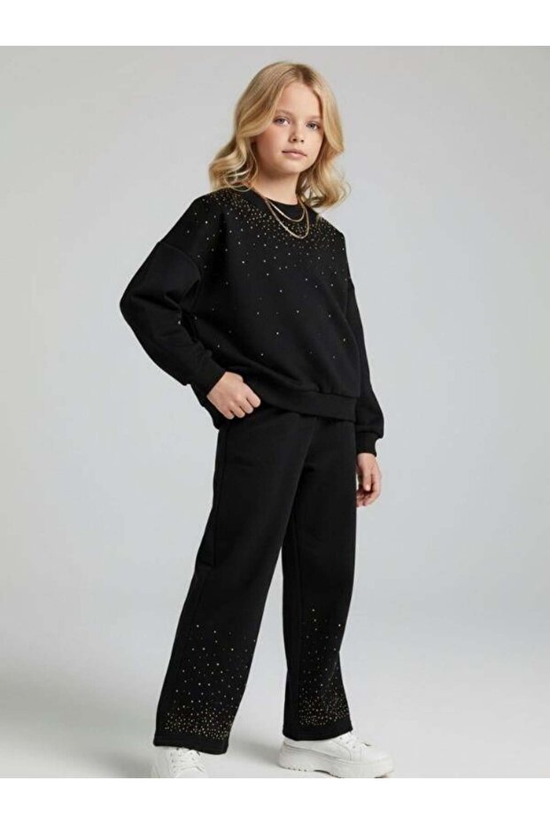 Girl's Stone Embroidered Tracksuit Set