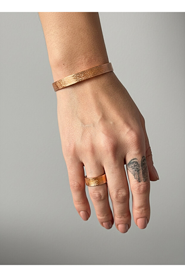 Copper Bracelet and Copper Ring Textured Model Set of 2