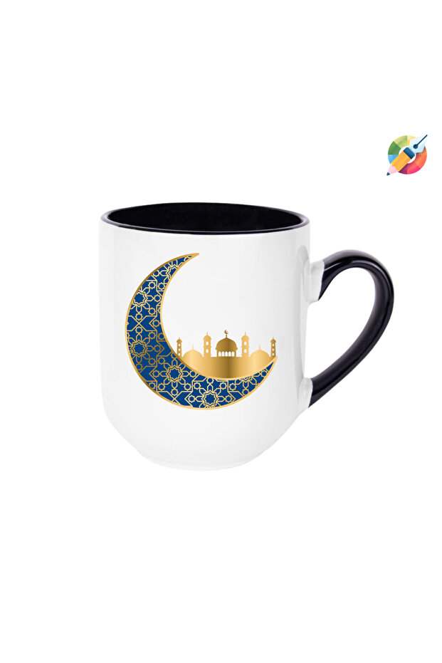كوب بتصميم خاص لعيد رمضان - كوب بورسلين إيليت أسود هدية لعيد رمضان