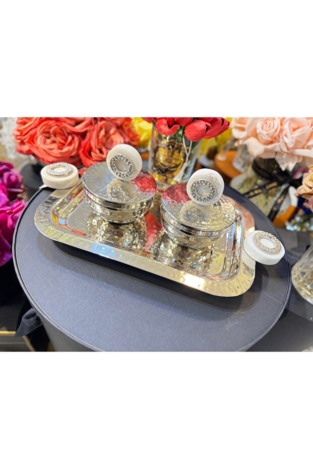 Esterhomedecor 2-Piece Metal Spice Rack with Lid and Tray in Shiny Silver