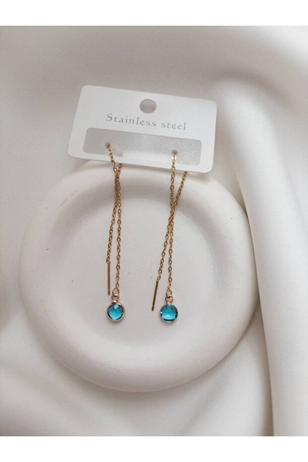 Chain Dangle Earrings - Beaded Colorful Dangle Earrings - Steel Dangle Earrings