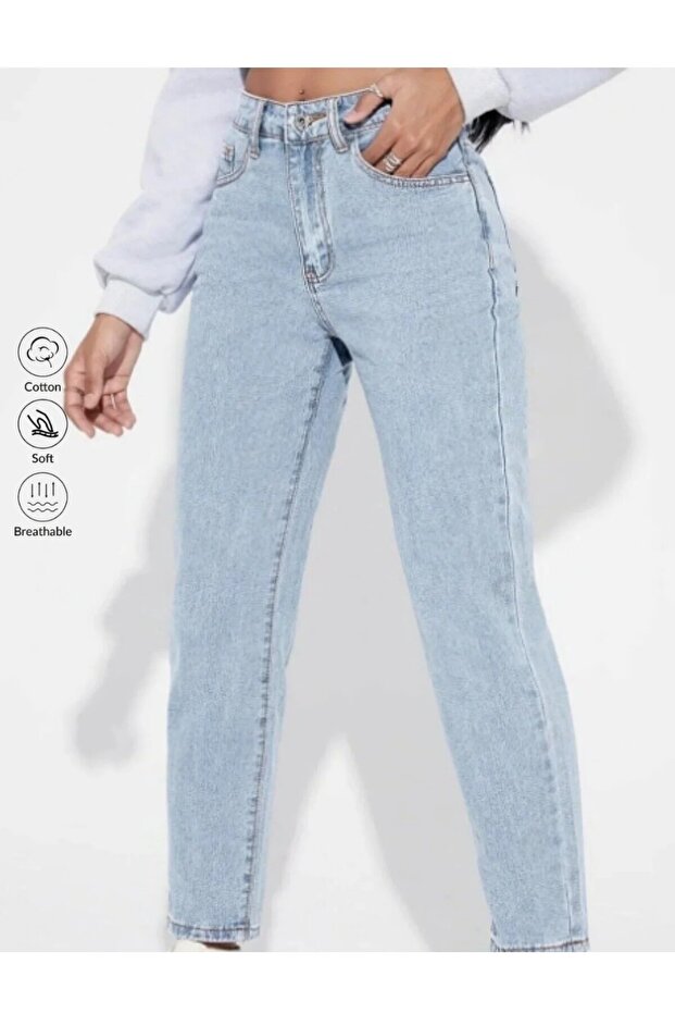 High Waist Ice Cream Full Fit Mom Jeans