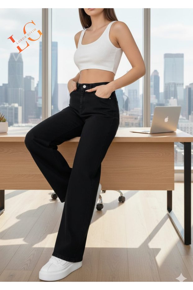 Women's Black Baggy Pants Stylish Lycra High Waist with Zipper