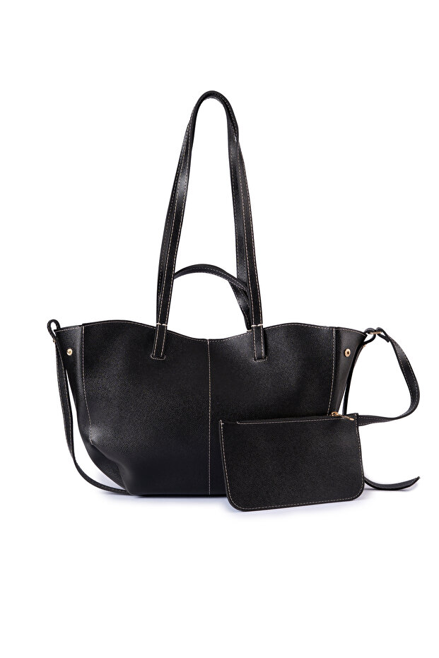 Valore Faux Leather Wallet Detailed Women's Shoulder Bag Black