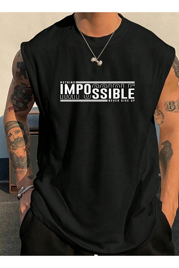 Impossible Printed Basketball Wear Sportswear Zero Sleeve Oversize T-Shirt