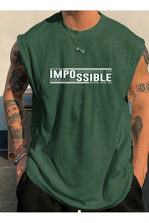 Impossible Printed Basketball Wear Sportswear Zero Sleeve Oversize T-Shirt