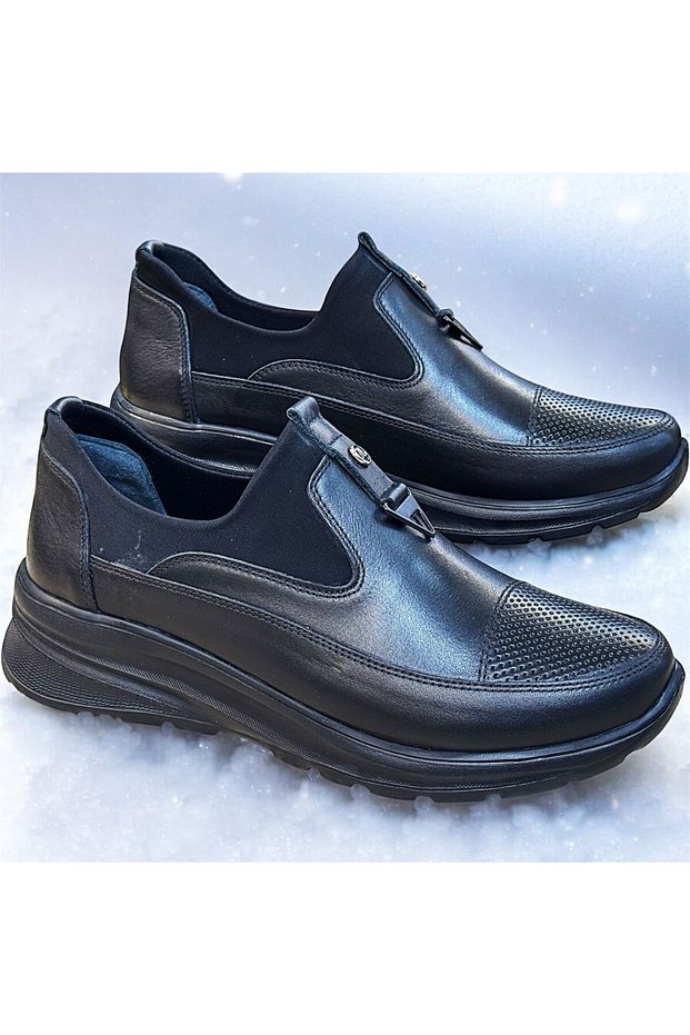 Real Leather Orthopedic Daily Women's Sports Model Black Casual Shoes