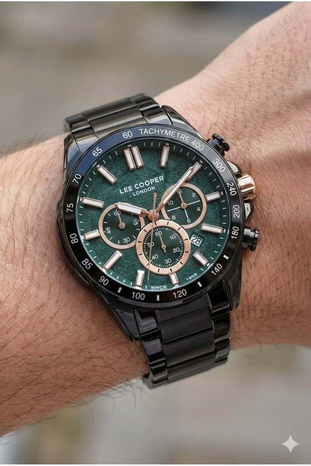 42mm Steel Case Green Dial Steel Band Men's Sport Wristwatch