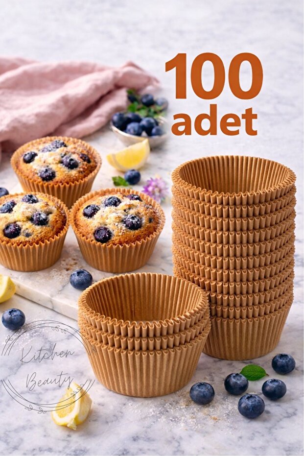 Kitchen Beauty 100 Adet Kraft Kağıt Kek Kapsülü | Muffin Cupcake Kek Kapsülü | 100'lü Kağıt Kek Kalıbı