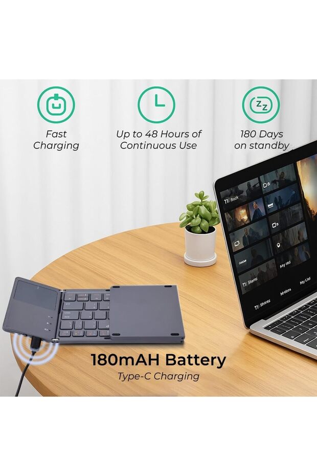 لوحة مفاتيح بلوتوث قابلة للطي مع لوحة لمس - 4