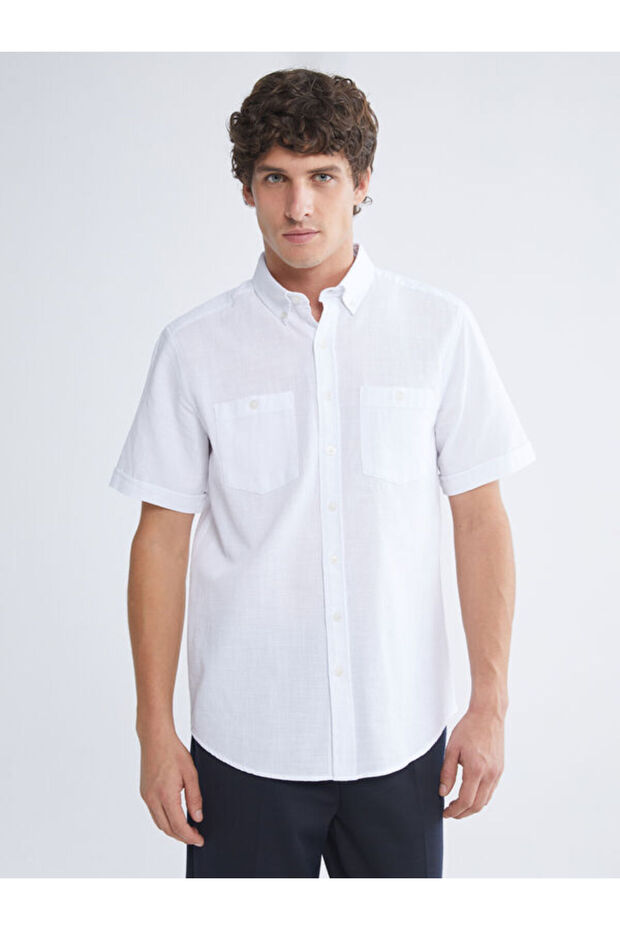 Regular Fit Short Sleeve Men's Textured Shirt