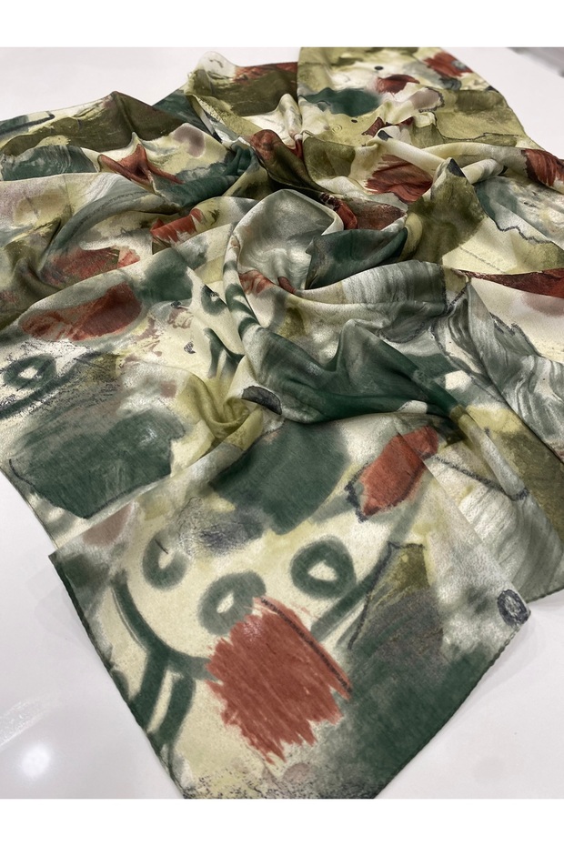 Khaki Brush Collection Floş Viscose Scarf 100 X 100 cm