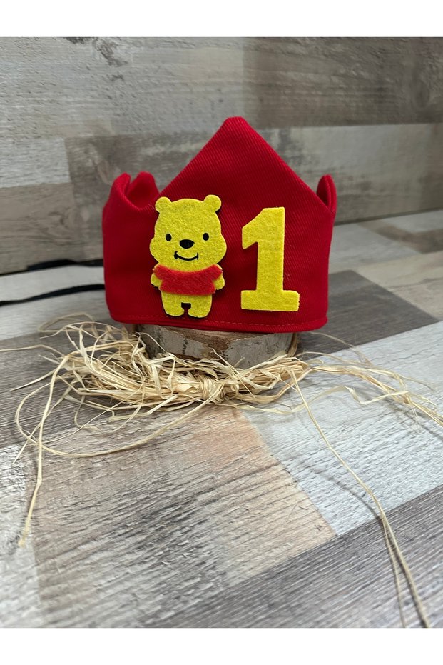 1-Year-Old Birthday Crown with Red Winnie the Pooh Figure
