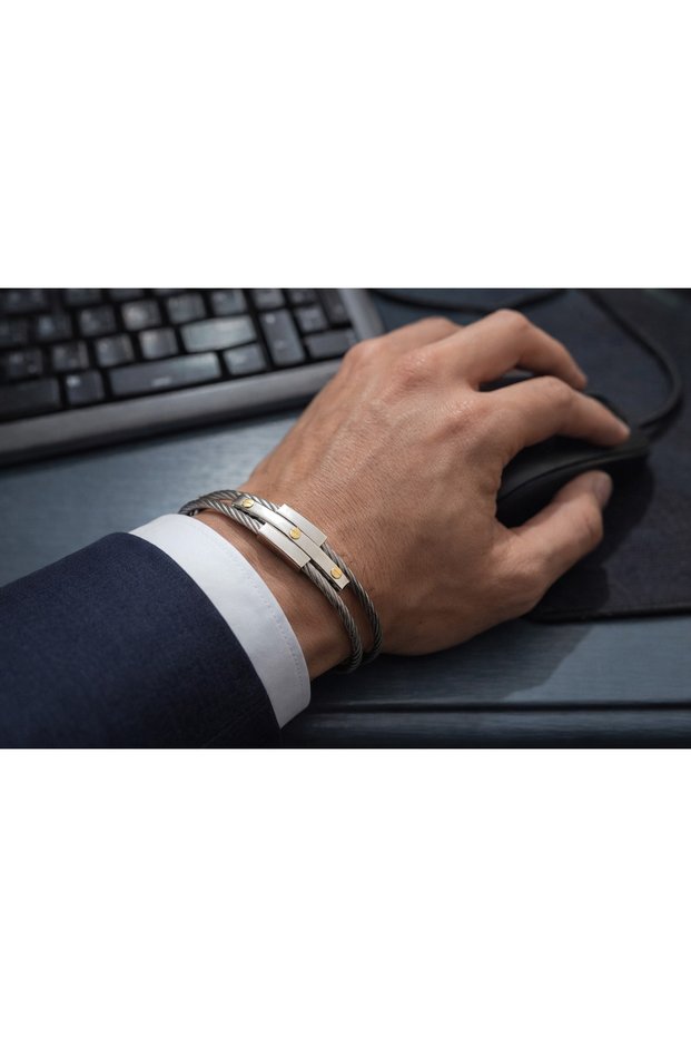 Luxury Steel Men's Bracelet Double Braided Cord - Special Design Screw Plate Jewelry Accessory