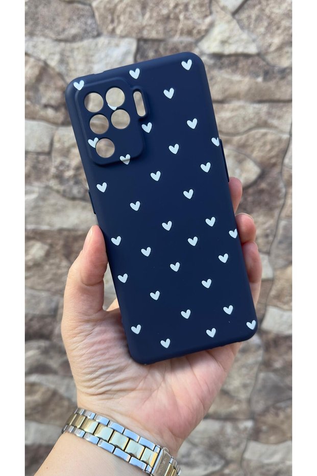 Oppo Reno 5 Lite Compatible Mini White Heart Patterned Silicone Shock Absorbing Classic Protected Rubber Case