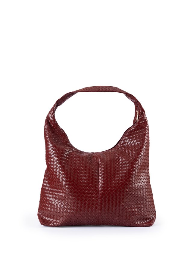 Berra Faux Leather Knitted Patterned Women's Shoulder Bag Claret Red