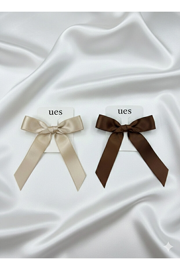 Girls' 2-Piece Cream and Brown Bowknot Pins with Clip