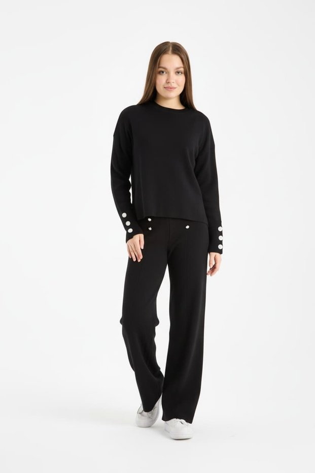 Soft Textured Stone Detailed Knitwear Double Set