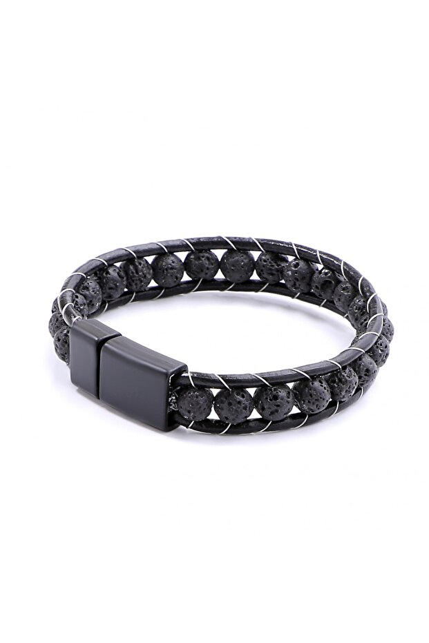 Lava Stone Natural Stone Leather Bracelet 31832B2D8M3