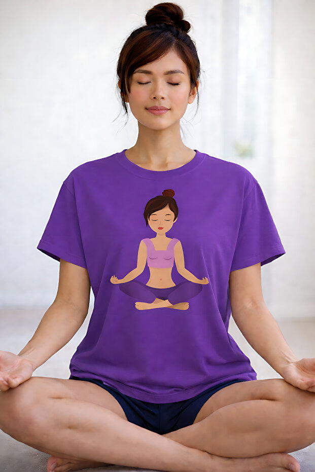 Yoga Character Printed Summer Themed Cotton Relaxed Fit Round Neck Unisex T-Shirt