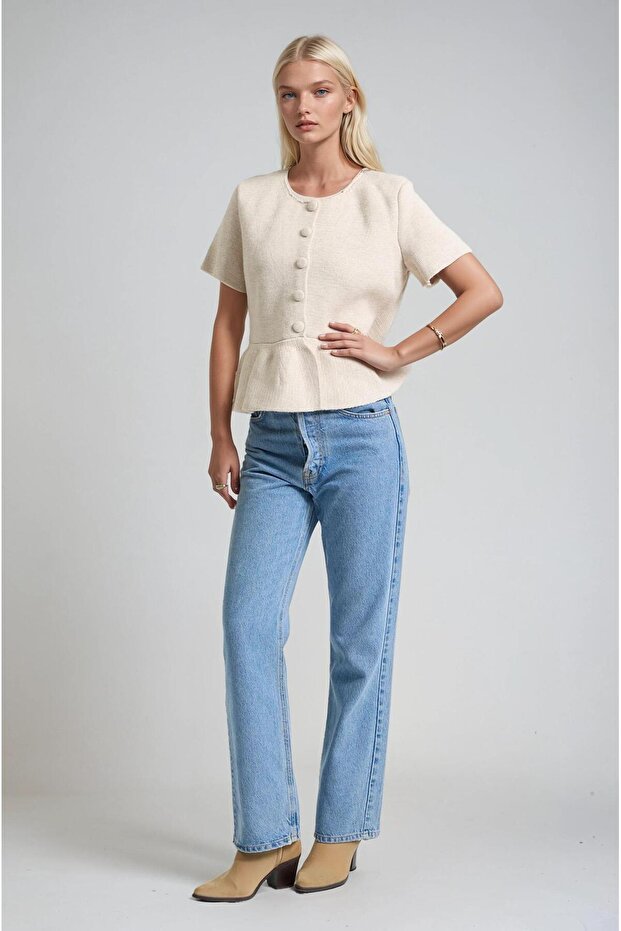 Volanlı Düğmeli Örme Hırka 5206 - 6