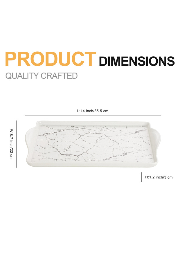 Rectangular Porcelain Serving Tray, 35.5 cm - marbled white - 4