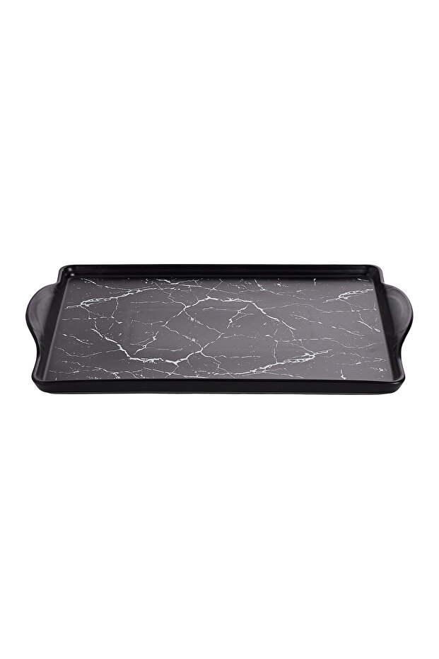 Rectangular Porcelain Serving Tray, 35.5 cm - marbled black - 2