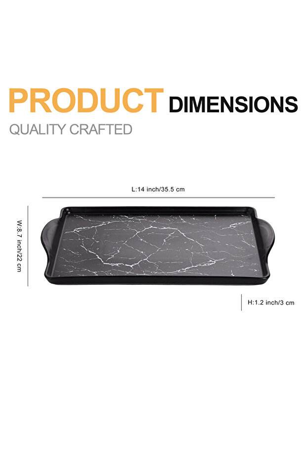 Rectangular Porcelain Serving Tray, 35.5 cm - marbled black - 4