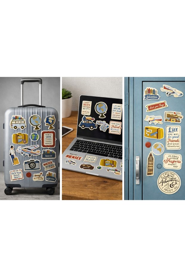 Travel & Adventure Themed Large Sticker Set – 22X30 cm | Laptop, Suitcase, Wall, Cabinet Sticker
