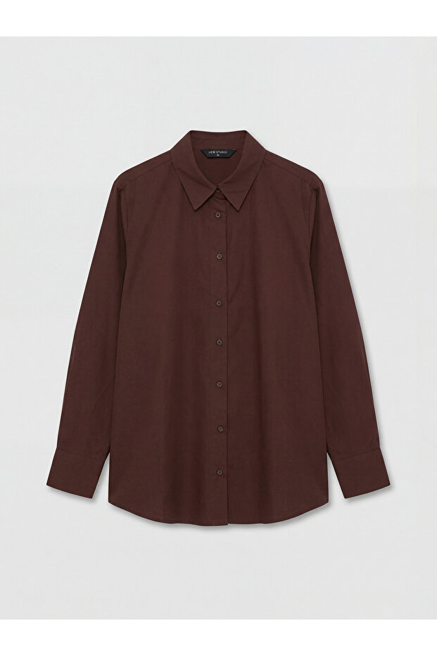 Burgundy Oversize Poplin Women's Shirt from Güli̇s Gi̇yi̇m