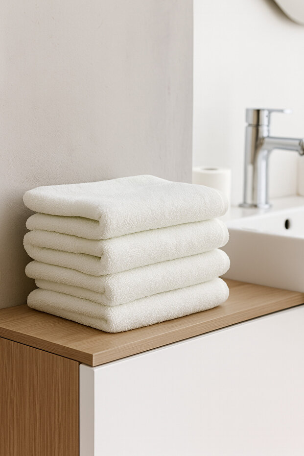 4 Piece 100% Cotton Towel Set 40x70 cm Ecru