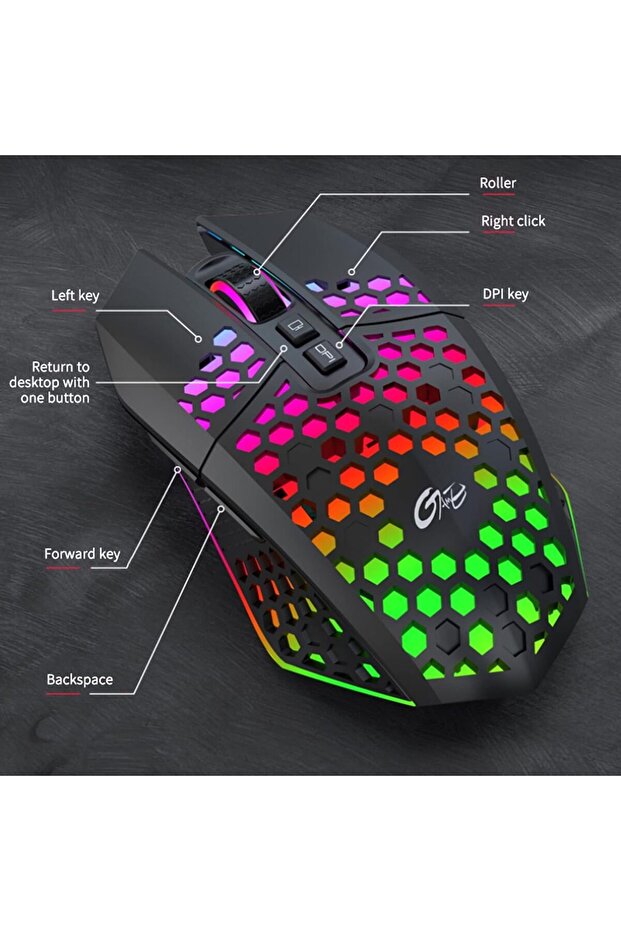 Nexahive X801 Wireless Gaming Mouse, Ergonomic Design, Honeycomb Rainbow LED Backlight, 7 Programmab